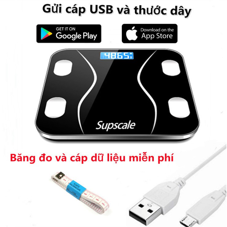 Cân điện tử sức khỏe, cân thông minh đo lượng mỡ cơ thể - sạc USB 8 chỉ số sức khoẻ [Kết nối bluetooth]