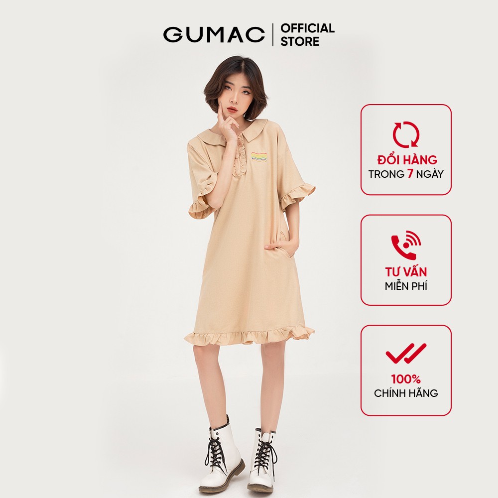 [Mã WABRGULUV giảm tới 100K đơn 249K] Đầm suông nữ tay bèo GUMAC phong cách năng động, hàn quốc màu be DB437 | BigBuy360 - bigbuy360.vn