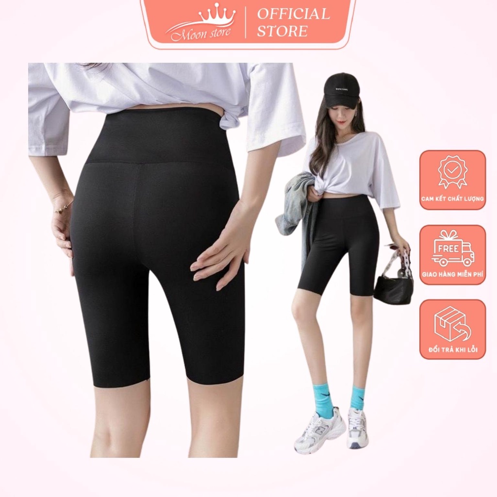 Quần ngố legging cotton cạp cao gen bụng hộp xanh HELLO mẫu mới chất dày dặn không xù