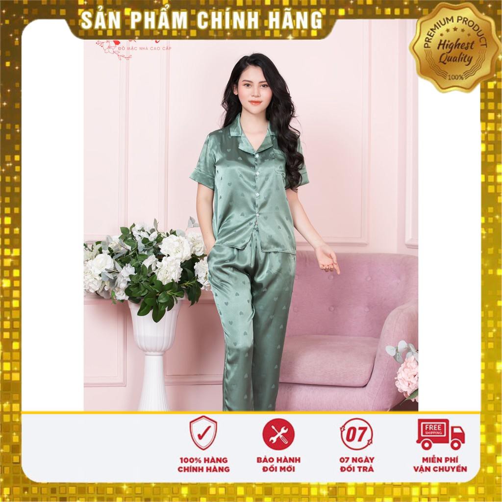 Đồ Mặc Nhà Cao Cấp - Pijama Cộc Tay Quần Dài - Lụa Gấm Cao Cấp Họa Tiết Trái Tim Đủ Size - Mẫu HOT Nhất Hè 2020 | BigBuy360 - bigbuy360.vn