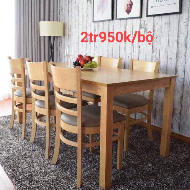 (Freeship nt HCM, Dĩ An, Biên Hoà) Bộ bàn ăn 6 ghế màu gỗ TN | BigBuy360 - bigbuy360.vn