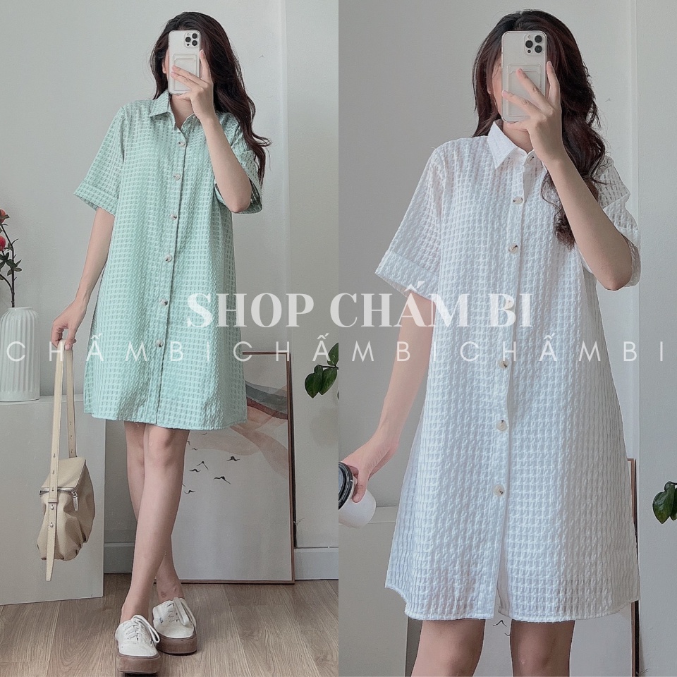 Áo nữ sơ mi cộc tay V.125, Áo nữ sơ mi cổ đức chất xốp mát mẻ cực xinh - Thời trang nữ Chấm Bi