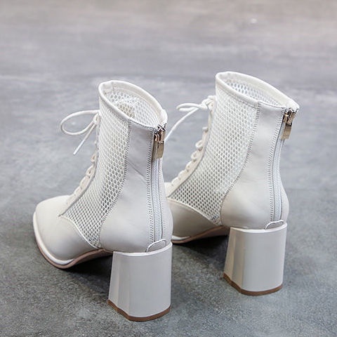 Giày Bốt Martin Cao Gót 2022 Thiết Kế Mới Phối Lưới Rỗng Thời Trang Xuân Hè Cho Nữ