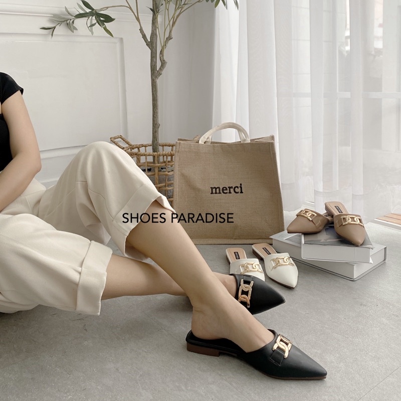 Dép Sục Nữ Bít Mũi Nhọn Đế Thấp Da Mềm Dễ mang,Xinh - Shoes Paradise
