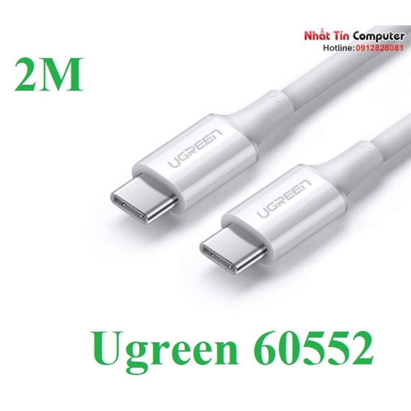 Cáp sạc và truyền dữ liệu USB type-C (Male/Male) dài 2m chính hãng Ugreen 60552 cao cấp màu trắng