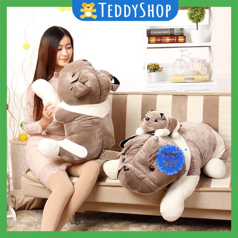 Gấu bông chó Pug Bull mặt xệ nằm chó Nô tài thú nhồi bông siêu đáng yêu mềm mịn hàng cao cấp - 50 cm