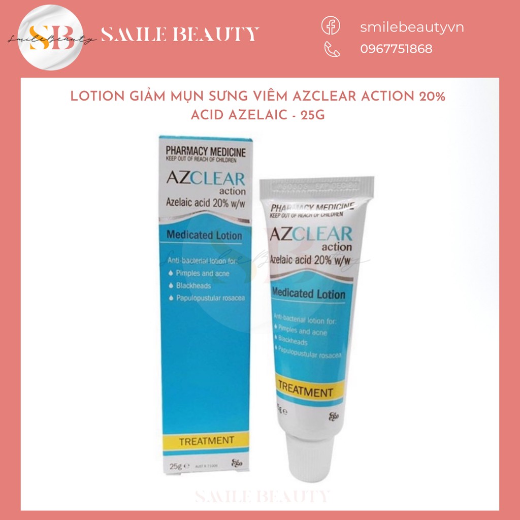 Kem Giảm Mụn Azclear Cấp Ẩm Tốt Dịu Nhẹ Giảm mụn Triệt Để Thông Thoáng Lỗ Chân Lông Dạng Lotion Lỏng Mùi Thơm Nhẹ 25gr