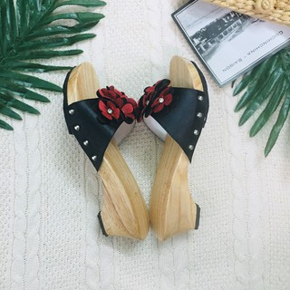 [ĐẾ CAO SU 2 LỚP] GUỐC GỖ GUỐC MỘC ĐẾ VUÔNG BO TRÒN QUAI HOA ĐỎ ĐEN