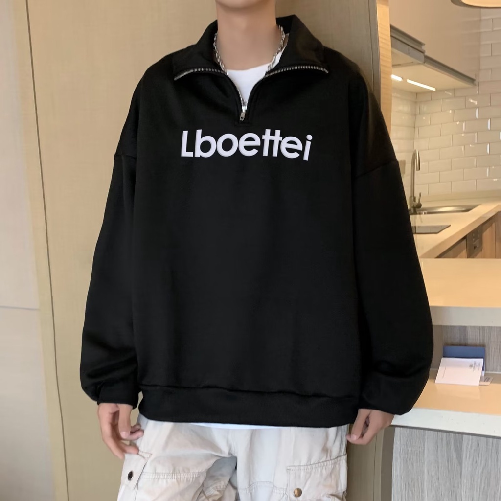 Áo Sweater Polo Nam Nữ In Chữ Đơn Giản Nửa Khóa Kéo áo sweater có cổ Phong Cách Hàn Quốc sweater form rộng