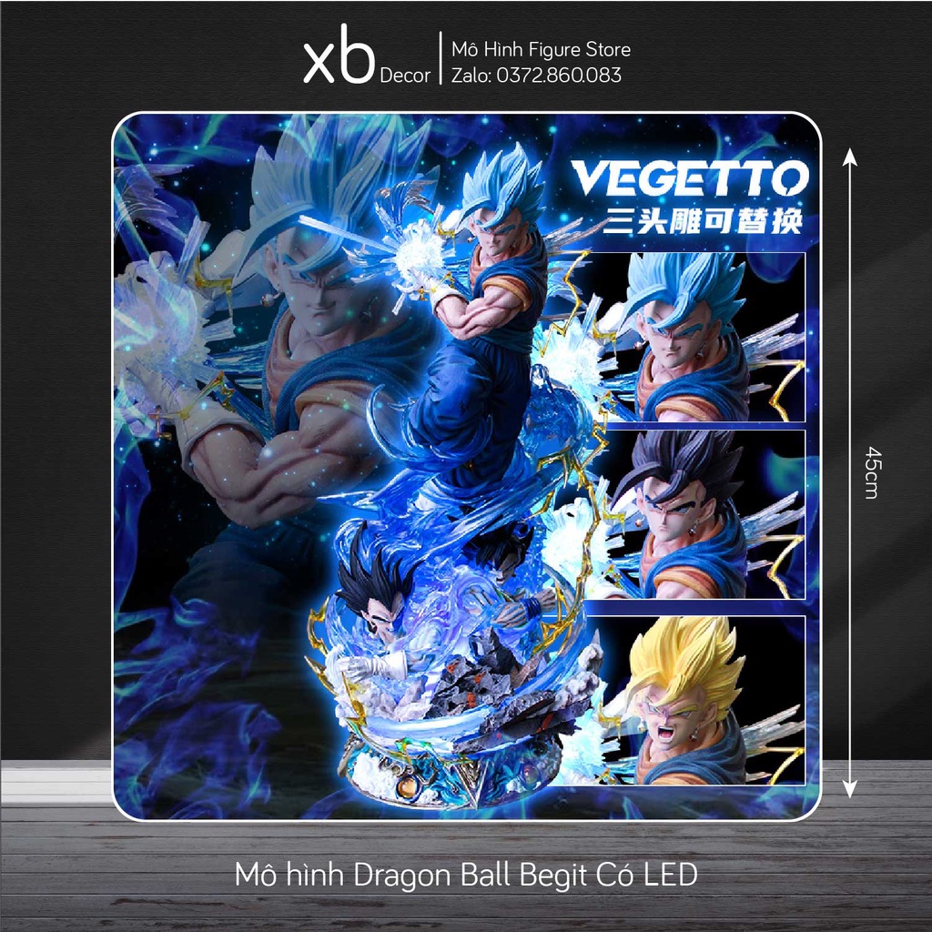 Mô hình Dragon Ball - Mô Hình Nhân Vật Vegito  3 Đầu Thay Thế Có Đèn Led 45cm Full Box