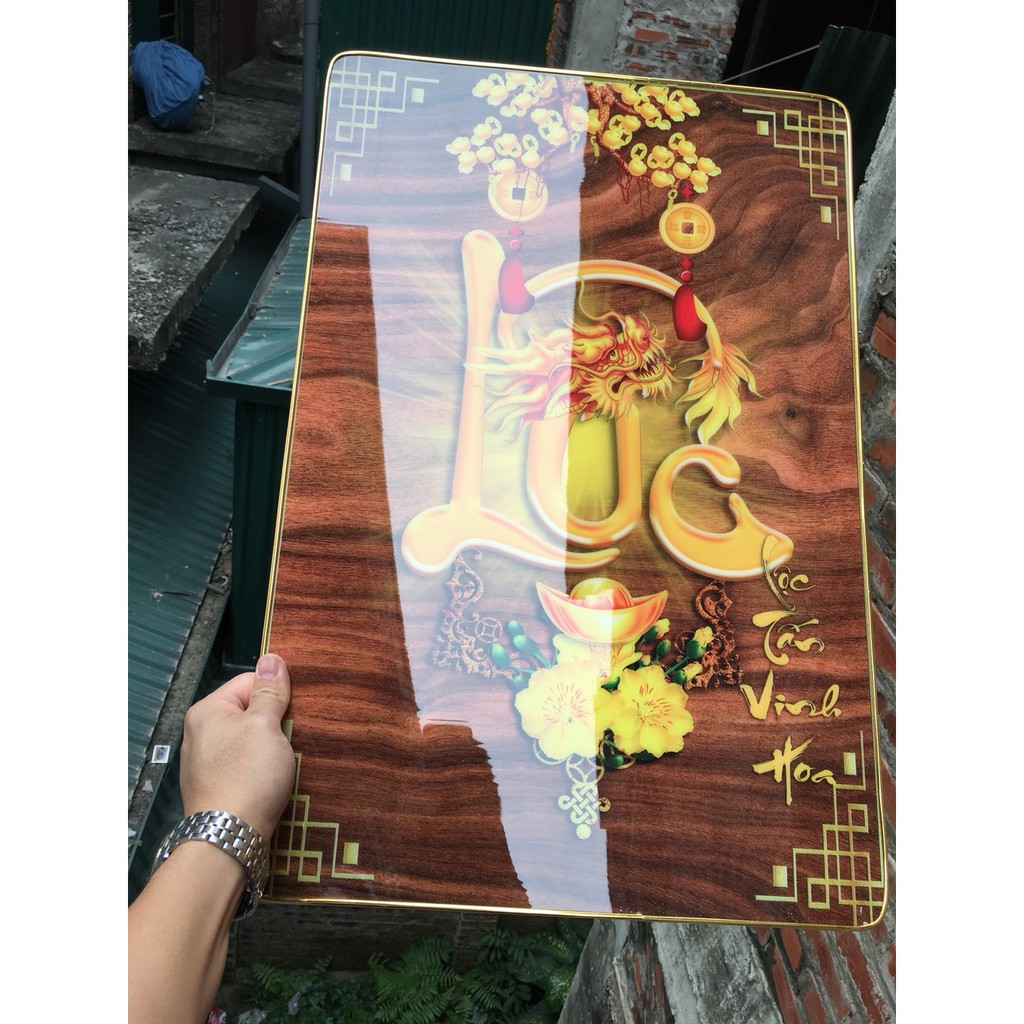 Bộ Tranh treo tường phúc lộc thọ màu vàng giả gỗ TRÁNG GƯƠNG đẹp sáng bóng