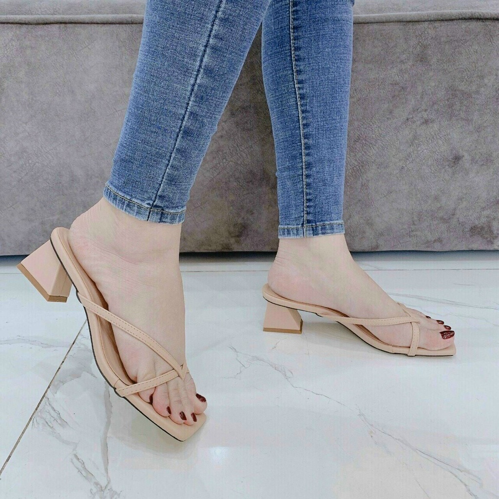 Giày cao Gót Hở Mũi MINHTUYETSHOES- Guốc Nữ Gót Vuông 5cm Quai Ngang Kẹp Ngón- Dép Đi chơi /đi làm mẫu mới mã DKQN