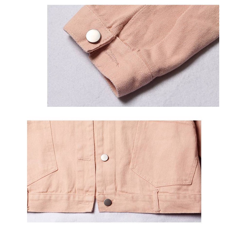 Áo Khoác Denim Tay Dài Dáng Rộng Màu Hồng Xinh Xắn Cho Nữ