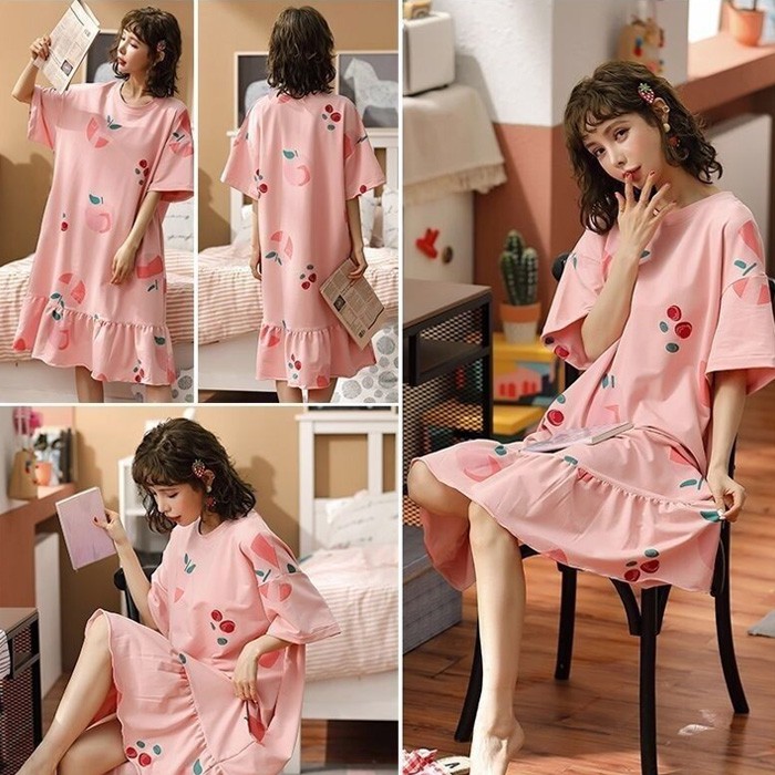 đồ ngủ Cotton Ngắn Tay In Họa Tiết Xinh Xắn Dành Cho Nữ