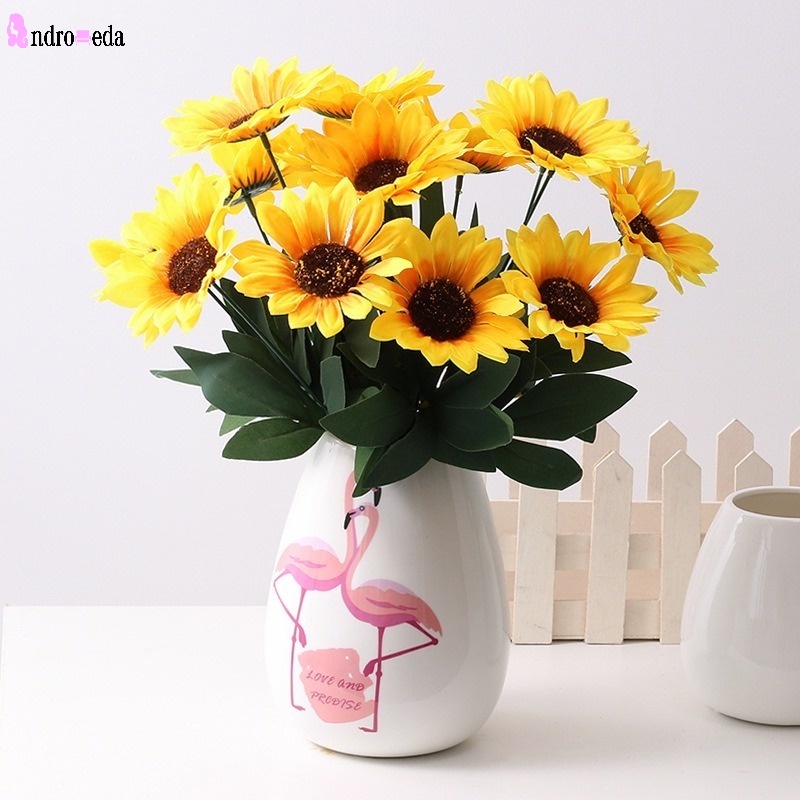 1 Nhánh 7 Bông Hoa Hướng Dương Nhân Tạo Trang Trí Nhà Cửa/Văn Phòng/Tiệc Cưới