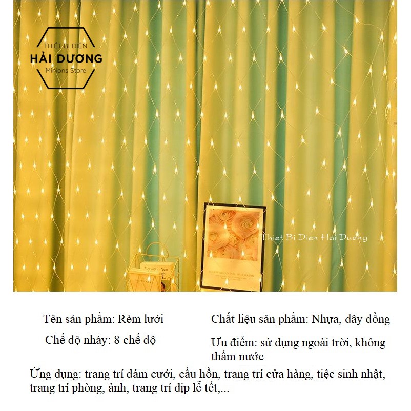 Đèn nháy trang trí hình rèm lưới DL325 - 8 chế độ nháy 3m x 1.5m ( Trắng / Vàng / Xanh Dương / Nhiều Màu )