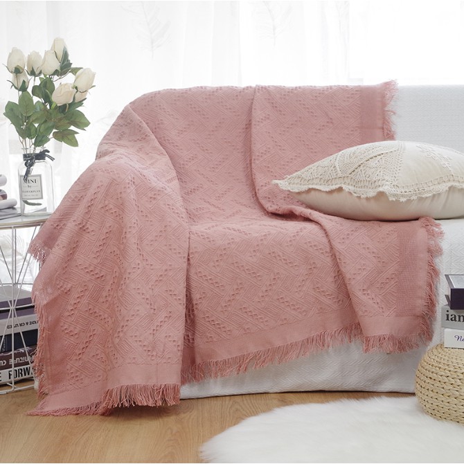 [SIZE TO INBOX] Chăn thảm phủ ghế sofa, thảm picnic, thảm chụp hình đan len tua rua màu hồng phong cách Bắc Âu