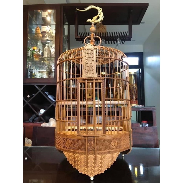 Lồng chim khướu đục chạm hoạ tiết ngọc rồng hàng kỹ