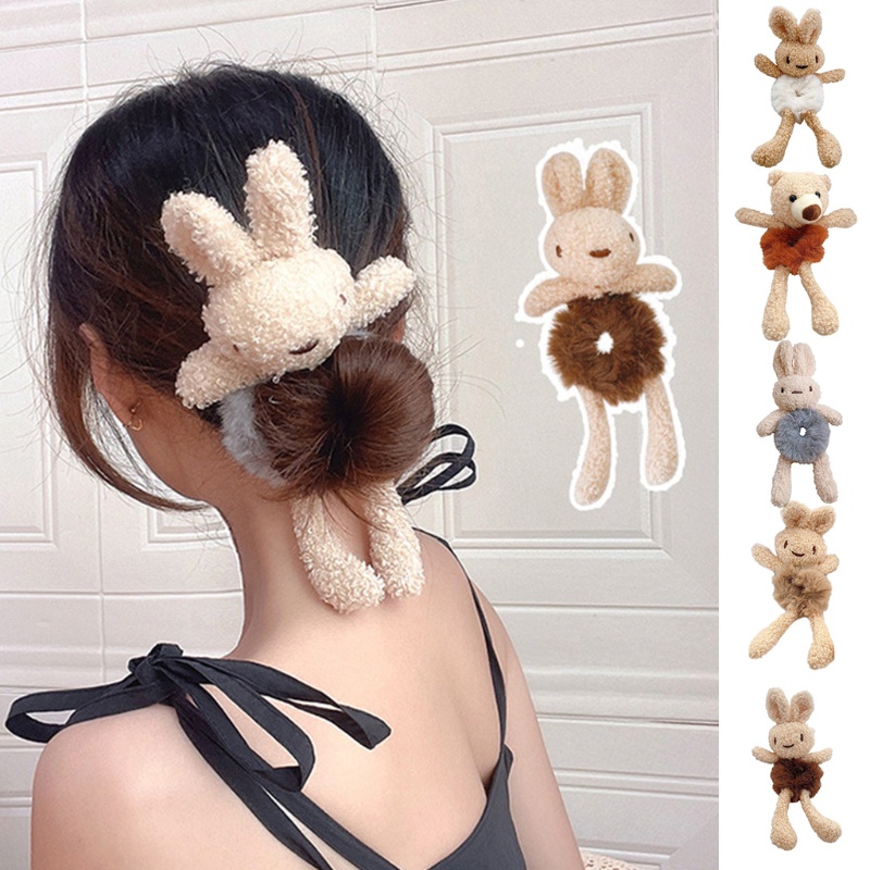 Dây Cột Tóc Đuôi Ngựa Co Giãn Hình Gấu / Thỏ Nhồi Bông Đáng Yêu