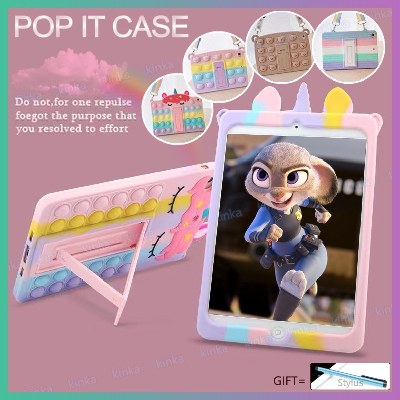 Dây buộc Cầu vồng dễ thương Unicorn Bear Weave Pattern Case silicon mềm có chân đế 3D Decompression Particle Chống va đập với khe cắm bút Vỏ máy tính bảng cho iPad mini 1 2 3 4 5 6 Air 1 2 3 4 iPad 9.7 2017/2018 Pro 10.5 10.9 11 thế hệ thứ 7/8 10.2 2021