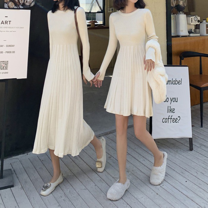 (HÀNG SẴN) Váy len dệt kim xòe xếp ly điệu đà style Hàn Quốc mùa thu đông dáng ngắn/dài | BigBuy360 - bigbuy360.vn