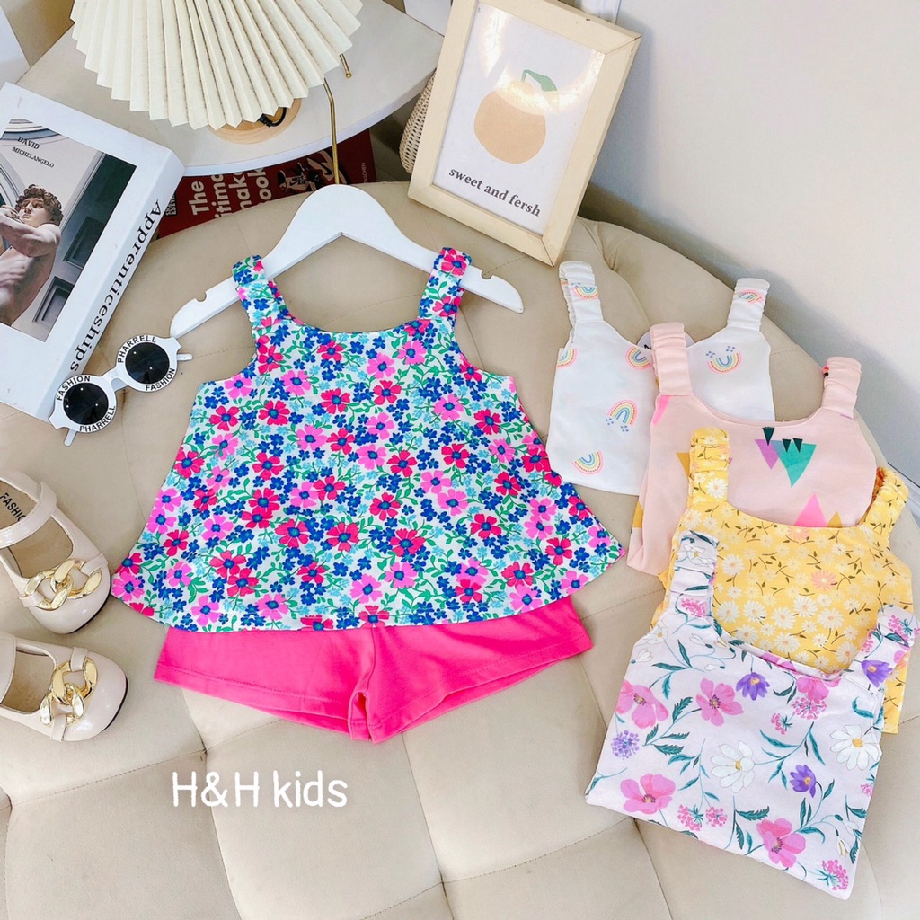Bộ cotton xuất 2 dây bé gái.