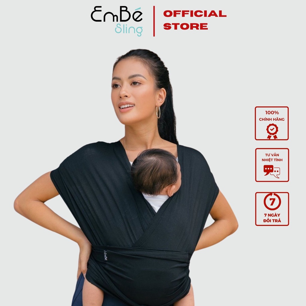 Địu Vải Cao Cấp EmBé Sling Dòng Flex Và Flex Plus Màu Black Cho Bé Từ 0 Đến 24 Tháng Tuổi
