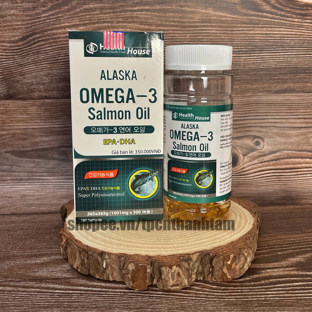 (Chai Xanh )Dầu Cá ALASKA OMEGA 3 hỗ trợ hệ tim mạch, trí não, tăng cường thị lực, sáng mắt - Hộp 100v