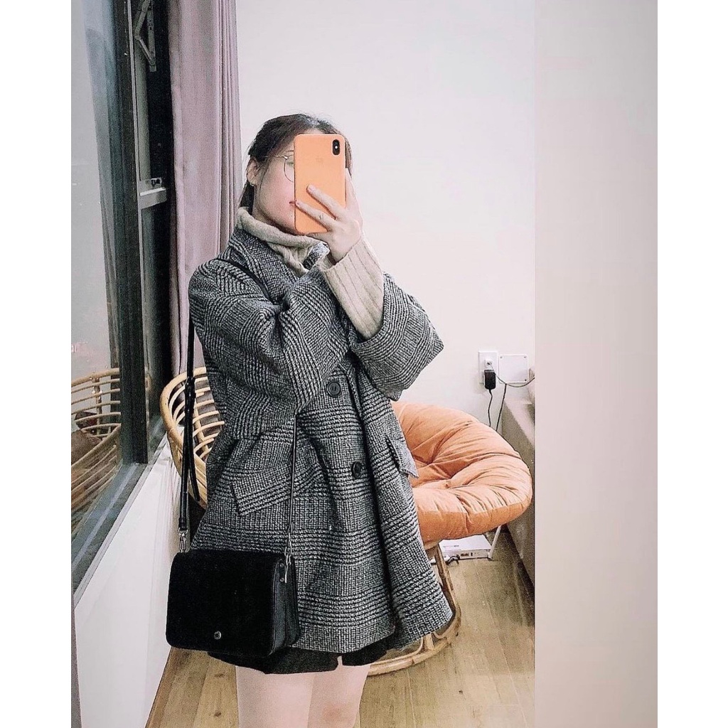 Áo dạ cổ Vest Blazer kẻ tiêu 4 khuy hàng Quảng Châu Nhung Nhớ A2502N Nhung Nhớ