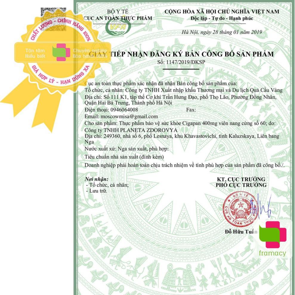 Viên uống nhung hươu Cigapan, Nga (60v) bồi bổ sức khỏe, ngăn ngừa lão hóa, chống loãng xương cho người lớn | BigBuy360 - bigbuy360.vn