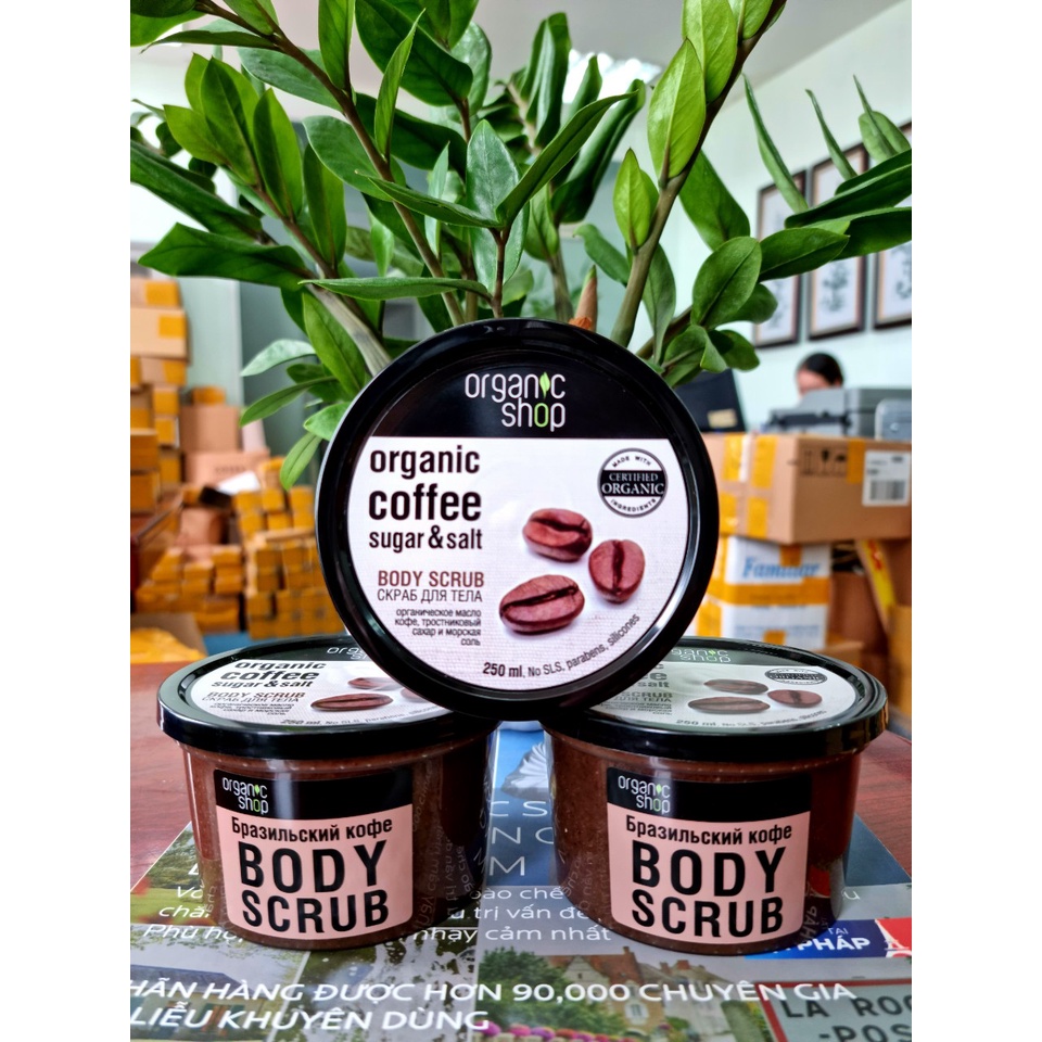 Tẩy da chết Body Organic Shop dưỡng da trắng sáng 250g