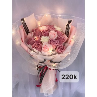 Bó hoa sáp 20 bông mix màu tone hong tặng kèm thiệp túi hoặc đèn