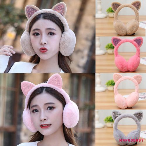 Đệm chụp tai bằng bông giữ ấm mềm mại thiết kế tai mèo dễ thương