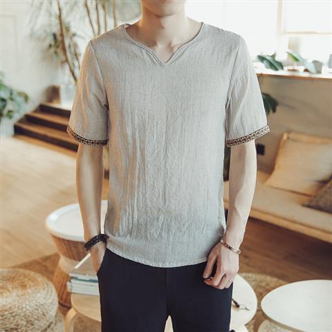 Áo Thun Cotton Lanh Tay Ngắn Phong Cách Thái Lan Đơn Giản Thời Trang Mùa Hè Cho Nam