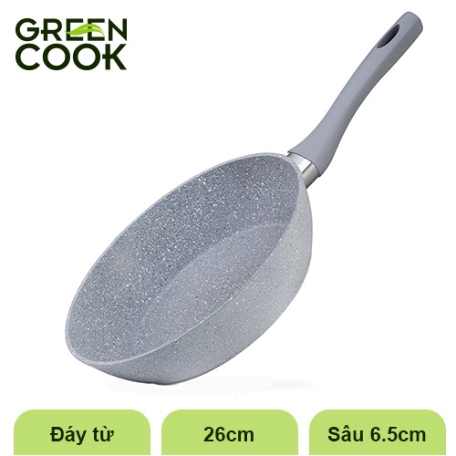 Chảo chống dính bếp từ vân đá GREEN COOK 22 - 24 - 26 - 28 - 30 cm tay cầm chịu nhiệt - Hàng chính hãng