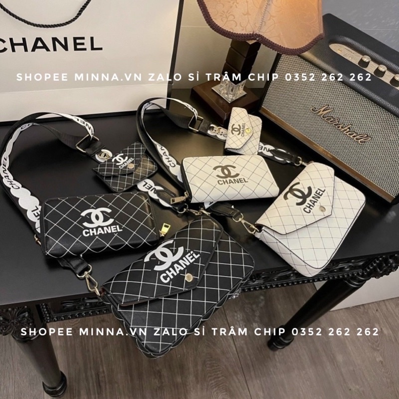 Túi Đeo Chéo Nữ Đẹp Sét 3 Món Dáng Bì Thư In Vạch Chéo Nổi
