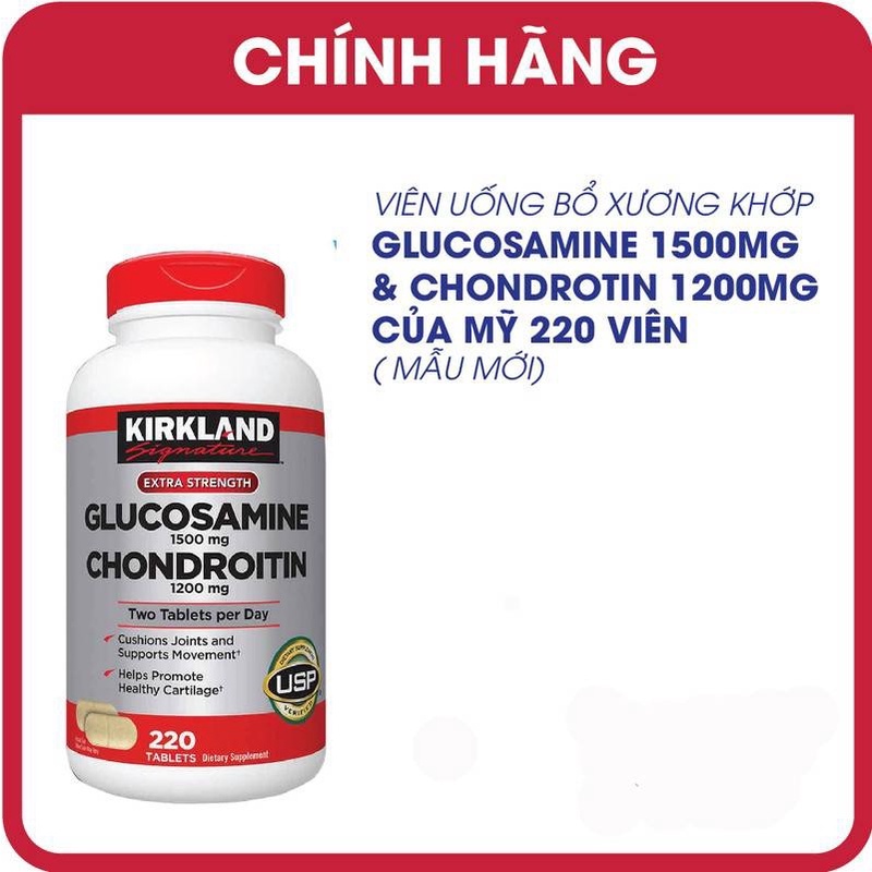 Viên Uống Bổ Khớp Kirkland Glucosamine 1500mg Chondroitin 1200mg 220 Viên