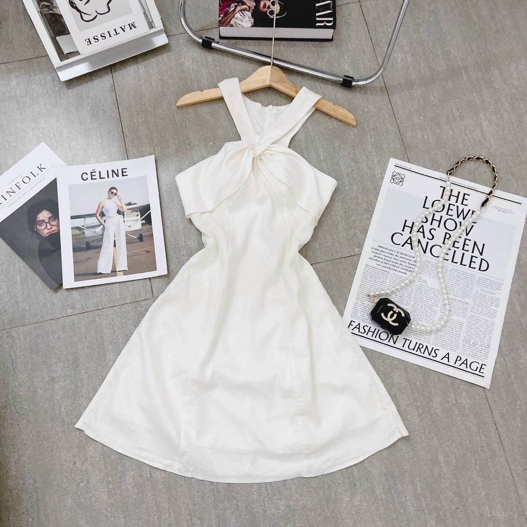 Đầm váy xòe xoắn ngực cổ kiểu yếm ( mẫu có mút ngực ) thiết kế siêu xinh cho nàng dự tiệc, dạ hội, dạo phố