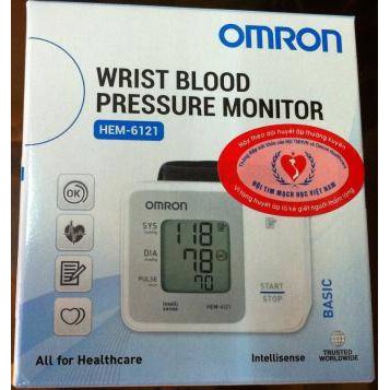 Máy đo huyết áp cổ tay Omron HEM-6121 (Trắng) + Tặng 1 kính bảo hộ