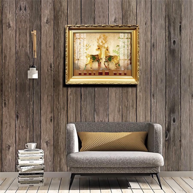 Lịch vạn niên đèn led tranh phong thuỷ nai vàng cỡ 60x45cm