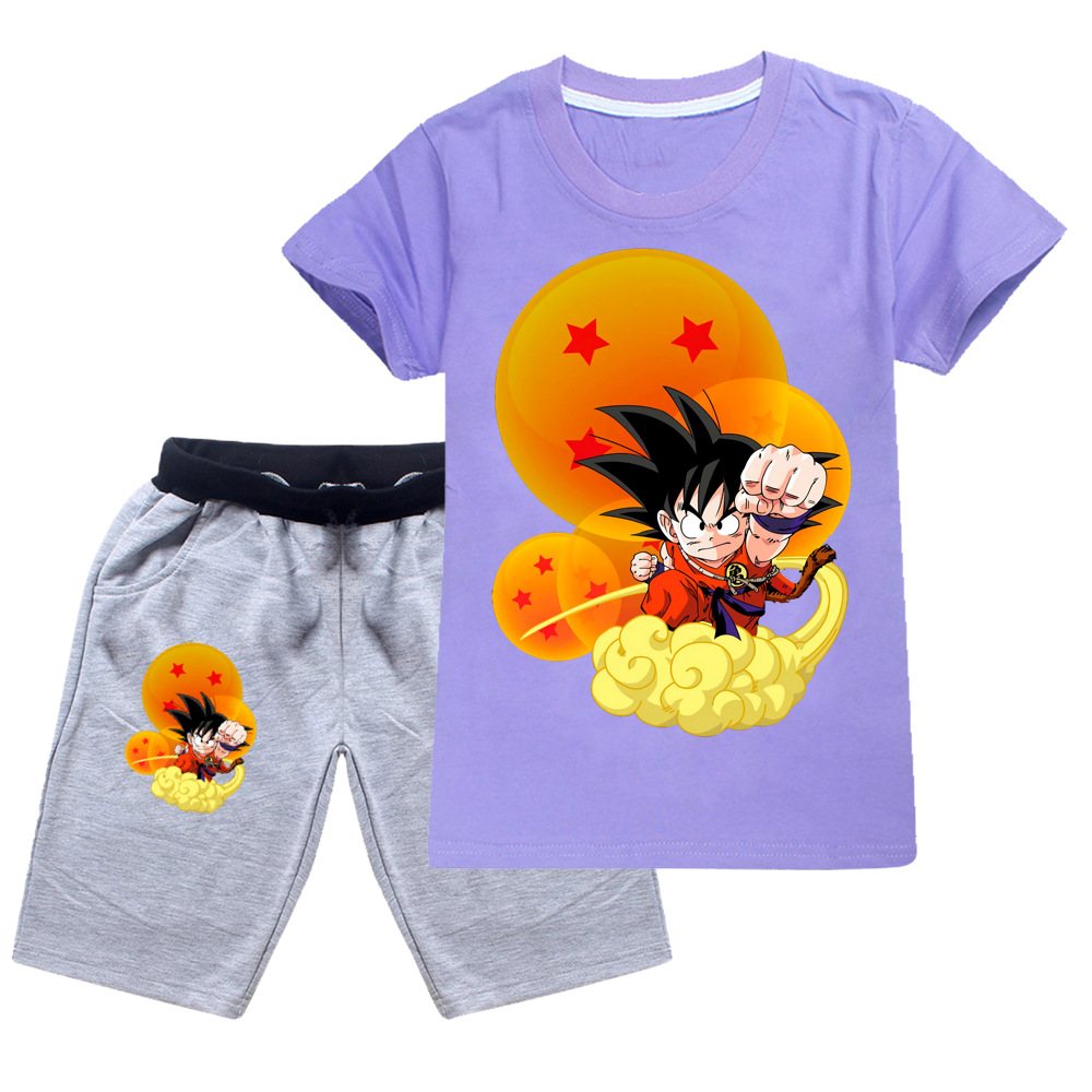 Set Áo Thun Tay Ngắn + Quần Short In Hình Dragon Ball Chất Liệu Cotton Cao Cấp Thời Trang Cho Bé