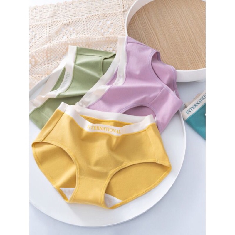Quần lót nữ cotton trơn màu cao cấp kháng khuẩn cạp chữ INTERNATION 216