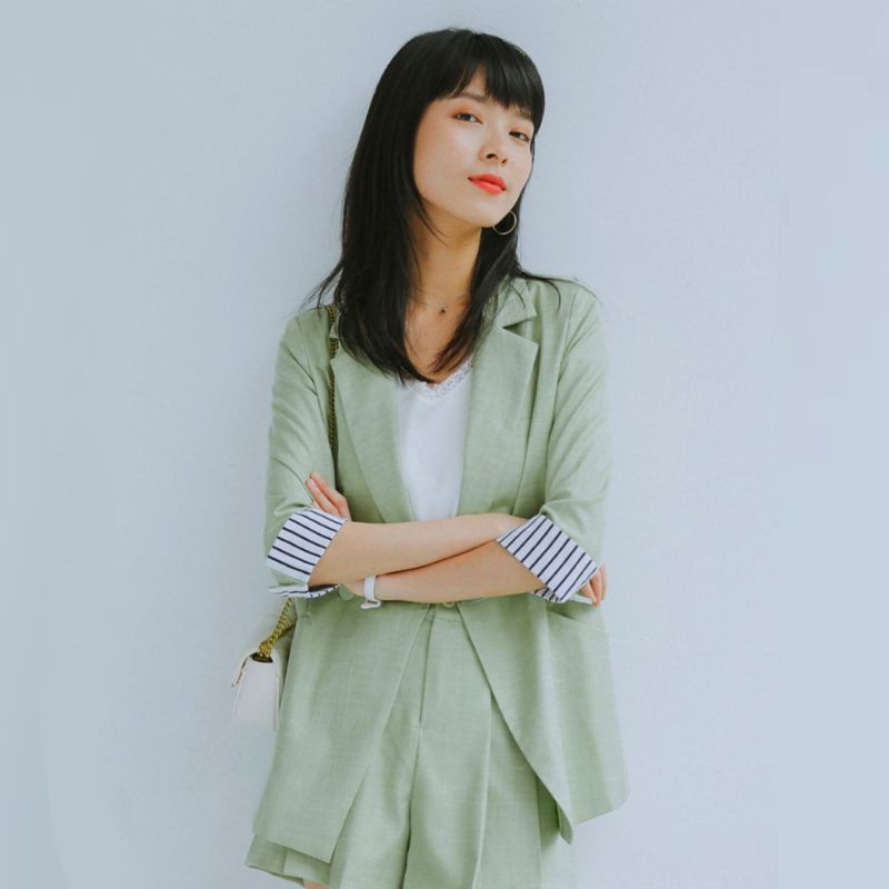 {Nhiều màu} Áo blazer dáng dài tay lỡ phối kẻ xuất Hàn (có sẵn)