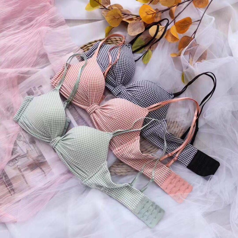 Bộ đồ lót nâng ngực không gọng họa tiết sọc caro quyến rũ cho nữ
