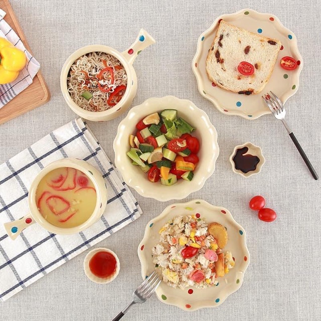 [Xả kho] Set Bát đĩa chấm bi 5 món