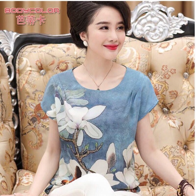 Hàng nhập Áo nữ trung niên in nền hoa 3D sang trọng QCNP1787