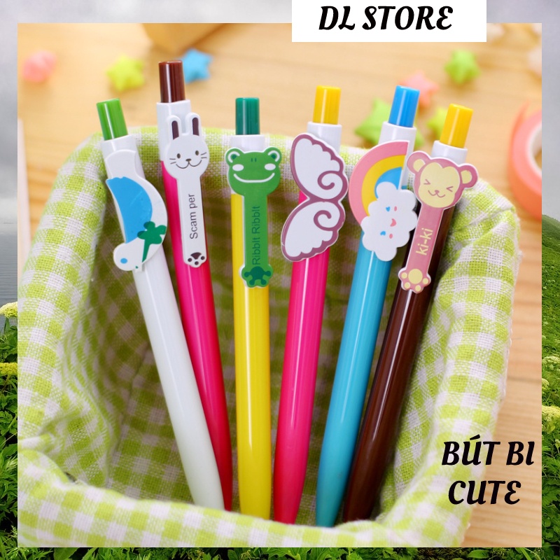 Bút bi màu sắc trang trí cute hột me, bút bi mực xanh nhiều hình ảnh dễ thương