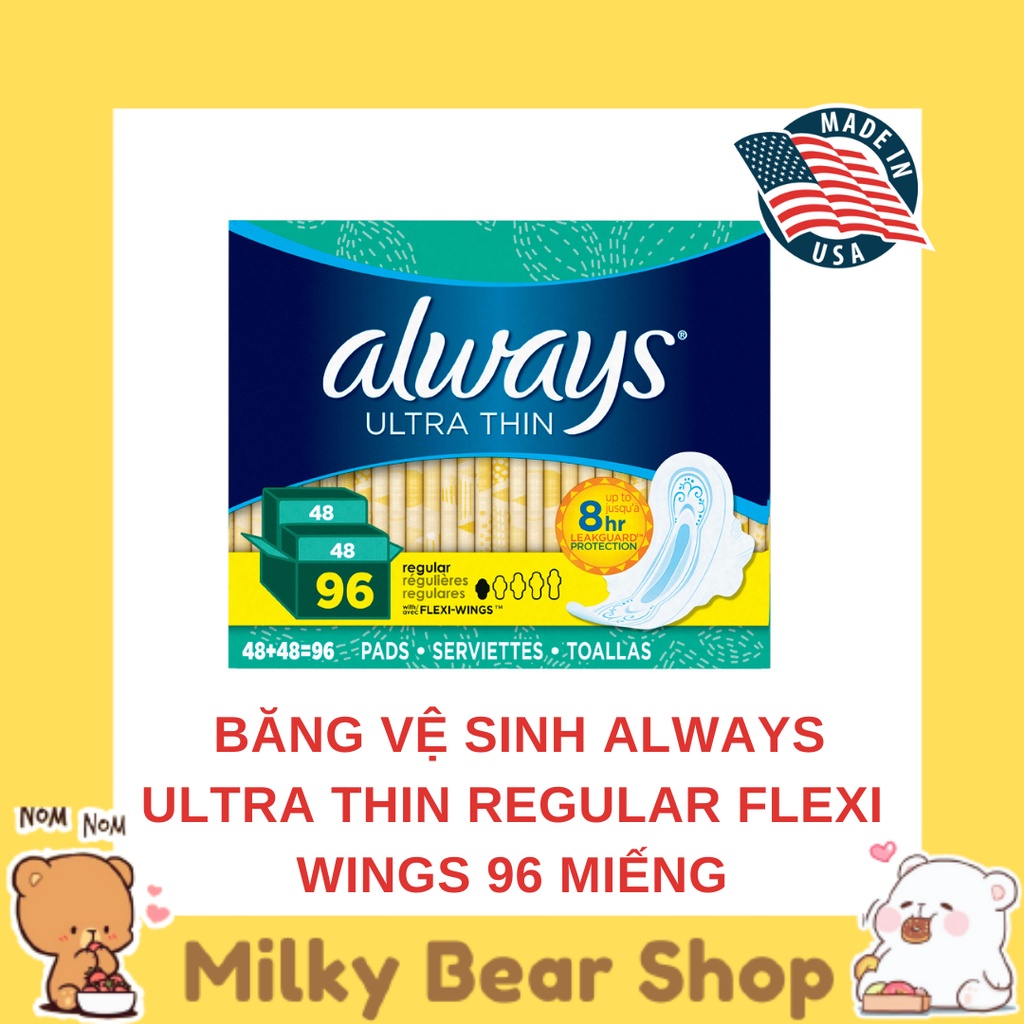 [MỸ] BĂNG VỆ SINH ALWAYS ULTRA THIN REGULAR FLEXI WINGS 96 MIẾNG BAN NGÀY