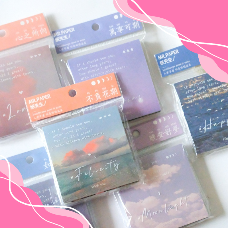 Giấy Note ghi chú Mr.Paper màu sắc phong cảnh - 90 Miếng kèm Sticker - Be Tiny Stationery