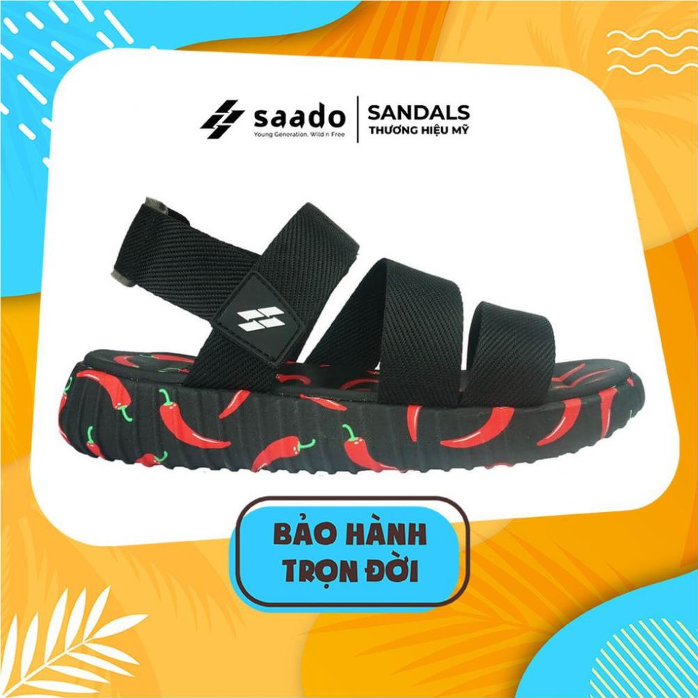 [CHÍNH HÃNG] SANDAL SAADO | SC01 – Yezi Black Chili – Màu Đen Đỏ Họa Tiết Ớt | Giày Sandal Nam Nữ Cao Cấp -new221